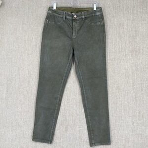Soft Surroundings Pants Womens 10 Green Coated Metallic Slim Leg Stretch Denim